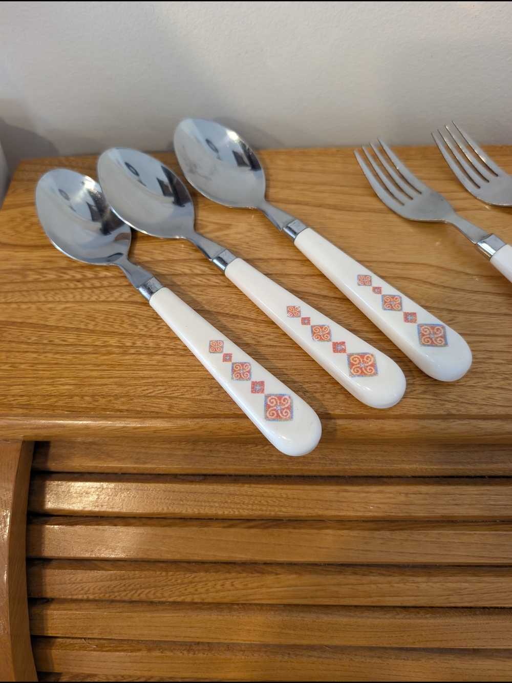 Vintage Forks & Spoons Set – Geometric Pattern Handles Corelle Sand Art Style - Picture 6 of 10